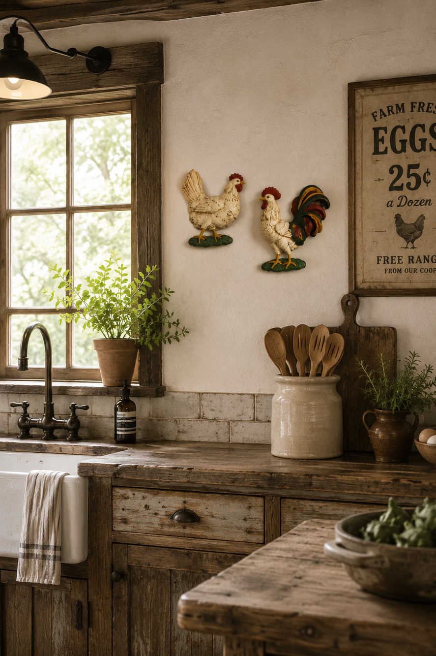Vintage Homco Rooster & Chicken Wall Plaques
